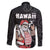 Hawaii Aloha Santa Claus Funny Polynesian Tattoo Family Matching Long Sleeve Bodycon Dress and Hawaiian Shirt Black Color