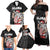 Hawaii Aloha Santa Claus Funny Polynesian Tattoo Family Matching Off Shoulder Maxi Dress and Hawaiian Shirt Black Color