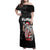 Hawaii Aloha Santa Claus Funny Polynesian Tattoo Family Matching Off Shoulder Maxi Dress and Hawaiian Shirt Black Color