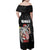 Hawaii Aloha Santa Claus Funny Polynesian Tattoo Family Matching Off Shoulder Maxi Dress and Hawaiian Shirt Black Color