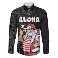 Hawaii Aloha Santa Claus Funny Polynesian Tattoo Family Matching Tank Maxi Dress and Hawaiian Shirt Black Color