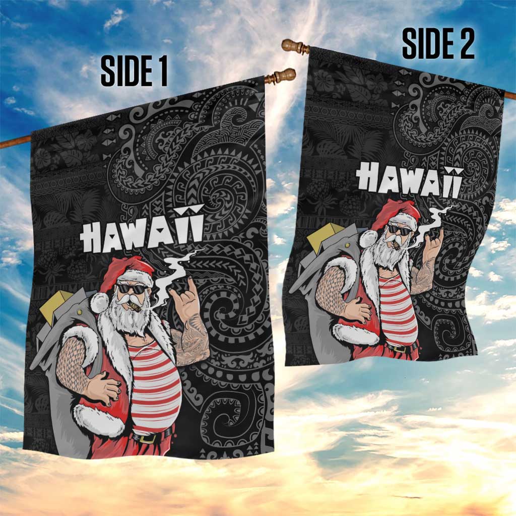 Hawaii Aloha Santa Claus Funny Polynesian Tattoo Garden Flag Black Color LT03 - Polynesian Pride