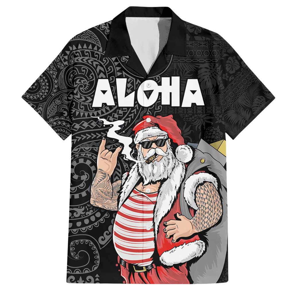 Hawaii Aloha Santa Claus Funny Polynesian Tattoo Hawaiian Shirt Black Color LT03 Black - Polynesian Pride