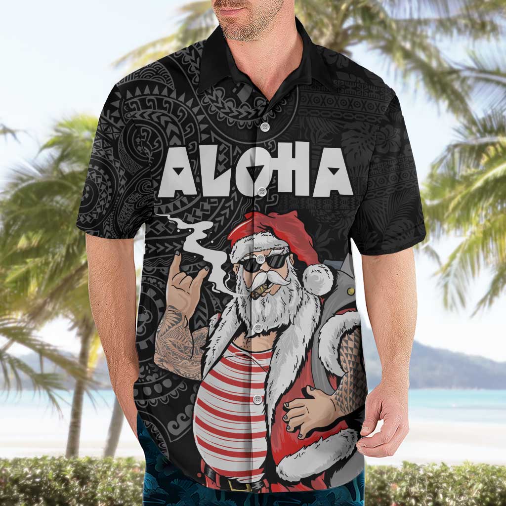 Hawaii Aloha Santa Claus Funny Polynesian Tattoo Hawaiian Shirt Black Color LT03 - Polynesian Pride