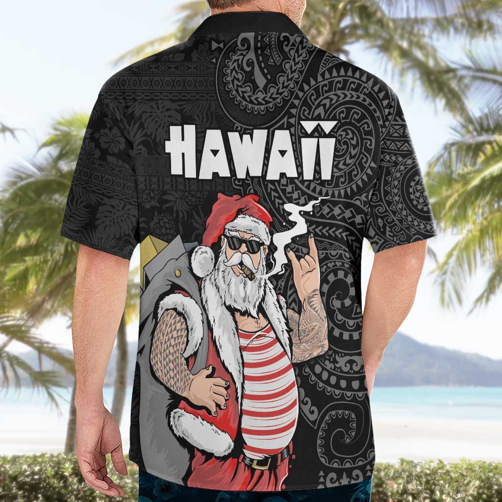 Hawaii Aloha Santa Claus Funny Polynesian Tattoo Hawaiian Shirt Black Color LT03 - Polynesian Pride
