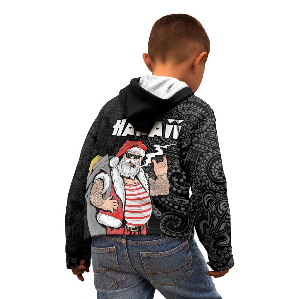 Hawaii Aloha Santa Claus Funny Polynesian Tattoo Kid Hoodie Black Color