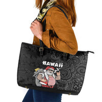 Hawaii Aloha Santa Claus Funny Polynesian Tattoo Leather Tote Bag Black Color LT03 Black - Polynesian Pride