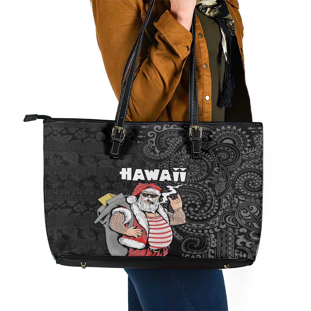 Hawaii Aloha Santa Claus Funny Polynesian Tattoo Leather Tote Bag Black Color LT03 - Polynesian Pride