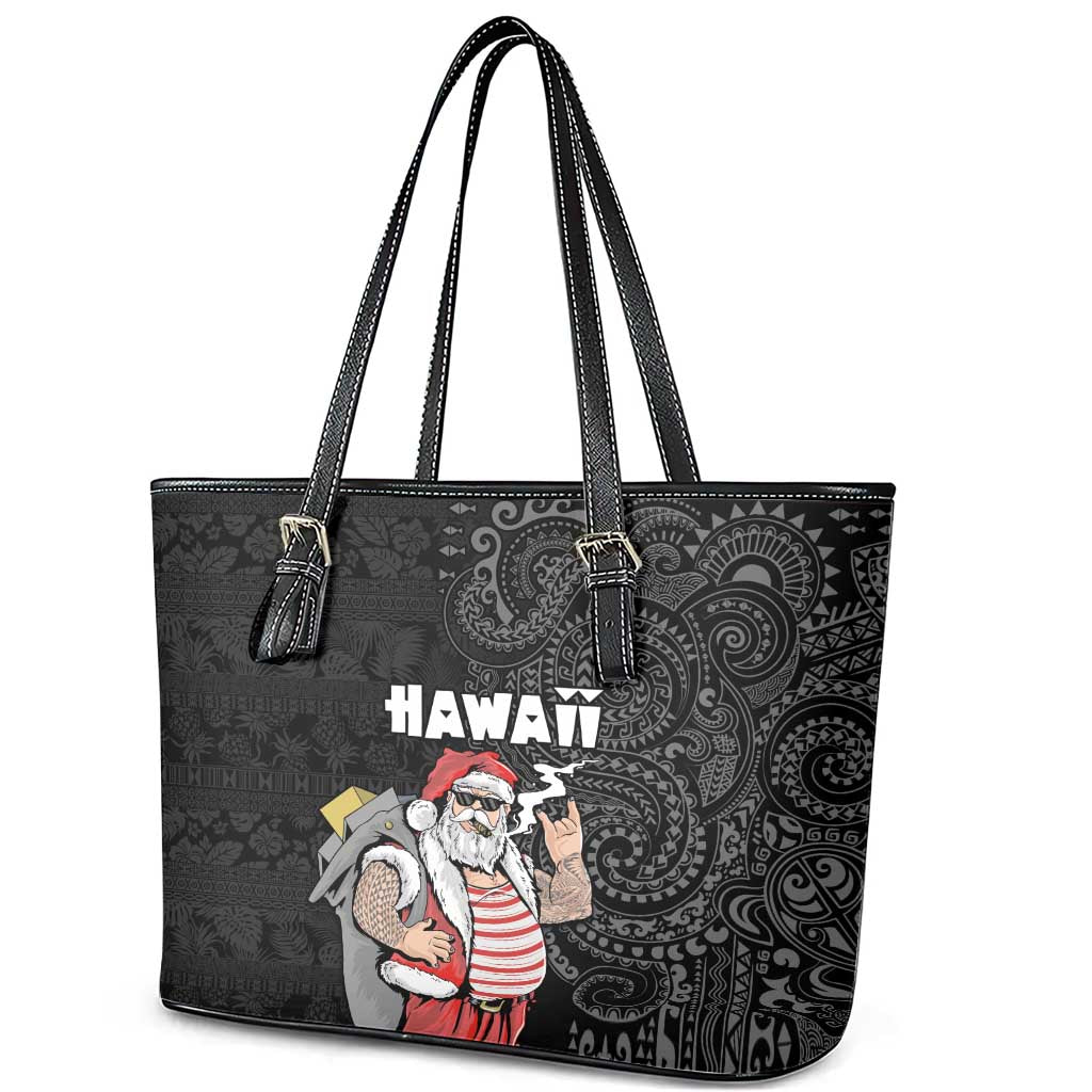 Hawaii Aloha Santa Claus Funny Polynesian Tattoo Leather Tote Bag Black Color LT03 - Polynesian Pride