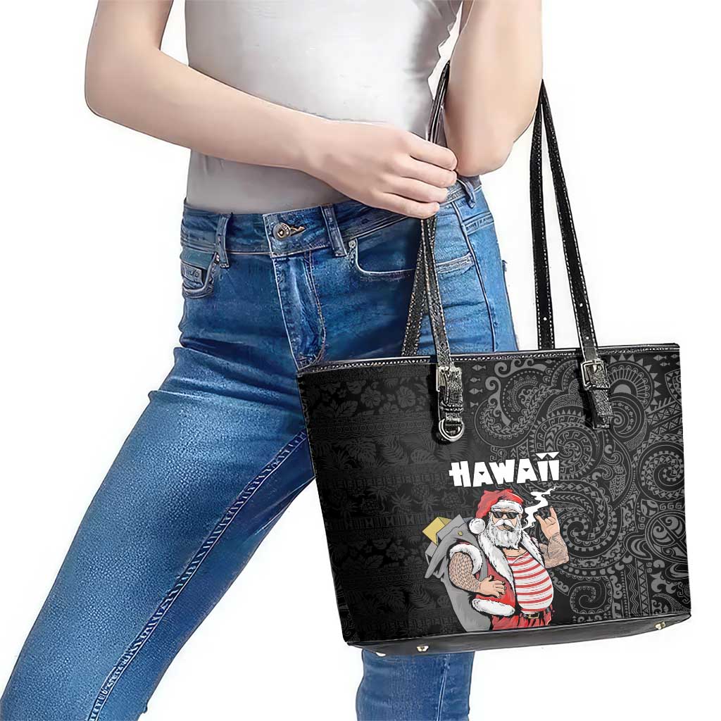 Hawaii Aloha Santa Claus Funny Polynesian Tattoo Leather Tote Bag Black Color LT03 - Polynesian Pride