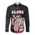 Hawaii Aloha Santa Claus Funny Polynesian Tattoo Long Sleeve Button Shirt Black Color