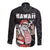 Hawaii Aloha Santa Claus Funny Polynesian Tattoo Long Sleeve Button Shirt Black Color