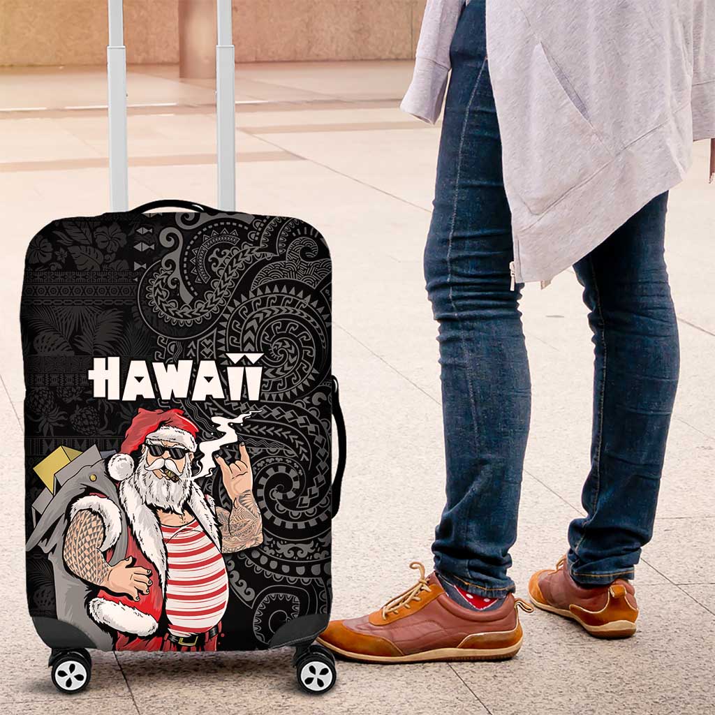 Hawaii Aloha Santa Claus Funny Polynesian Tattoo Luggage Cover Black Color