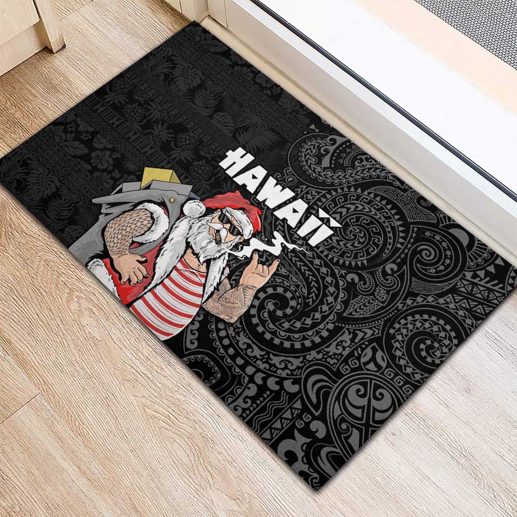 Hawaii Aloha Santa Claus Funny Polynesian Tattoo Rubber Doormat Black Color LT03 - Polynesian Pride
