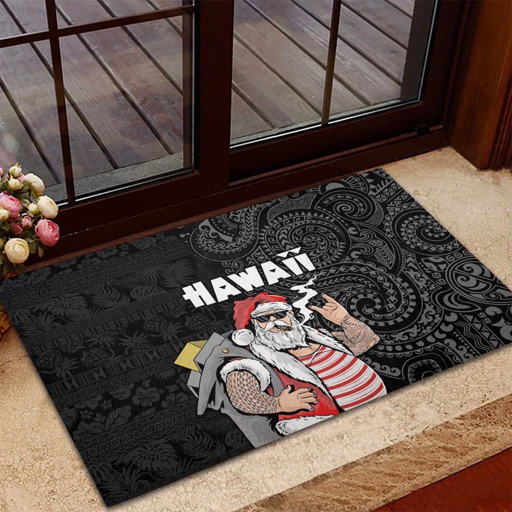 Hawaii Aloha Santa Claus Funny Polynesian Tattoo Rubber Doormat Black Color LT03 - Polynesian Pride