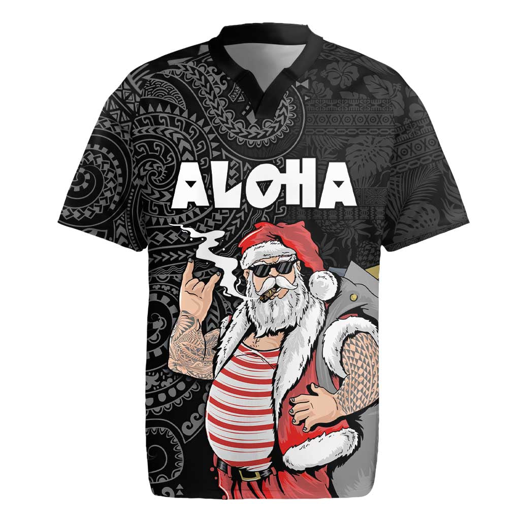 Hawaii Aloha Santa Claus Funny Polynesian Tattoo Rugby Jersey Black Color LT03 Black - Polynesian Pride