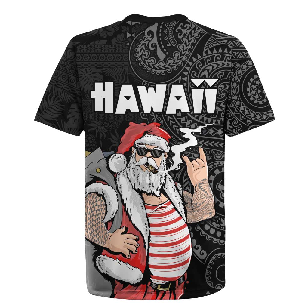 Hawaii Aloha Santa Claus Funny Polynesian Tattoo Rugby Jersey Black Color LT03 - Polynesian Pride