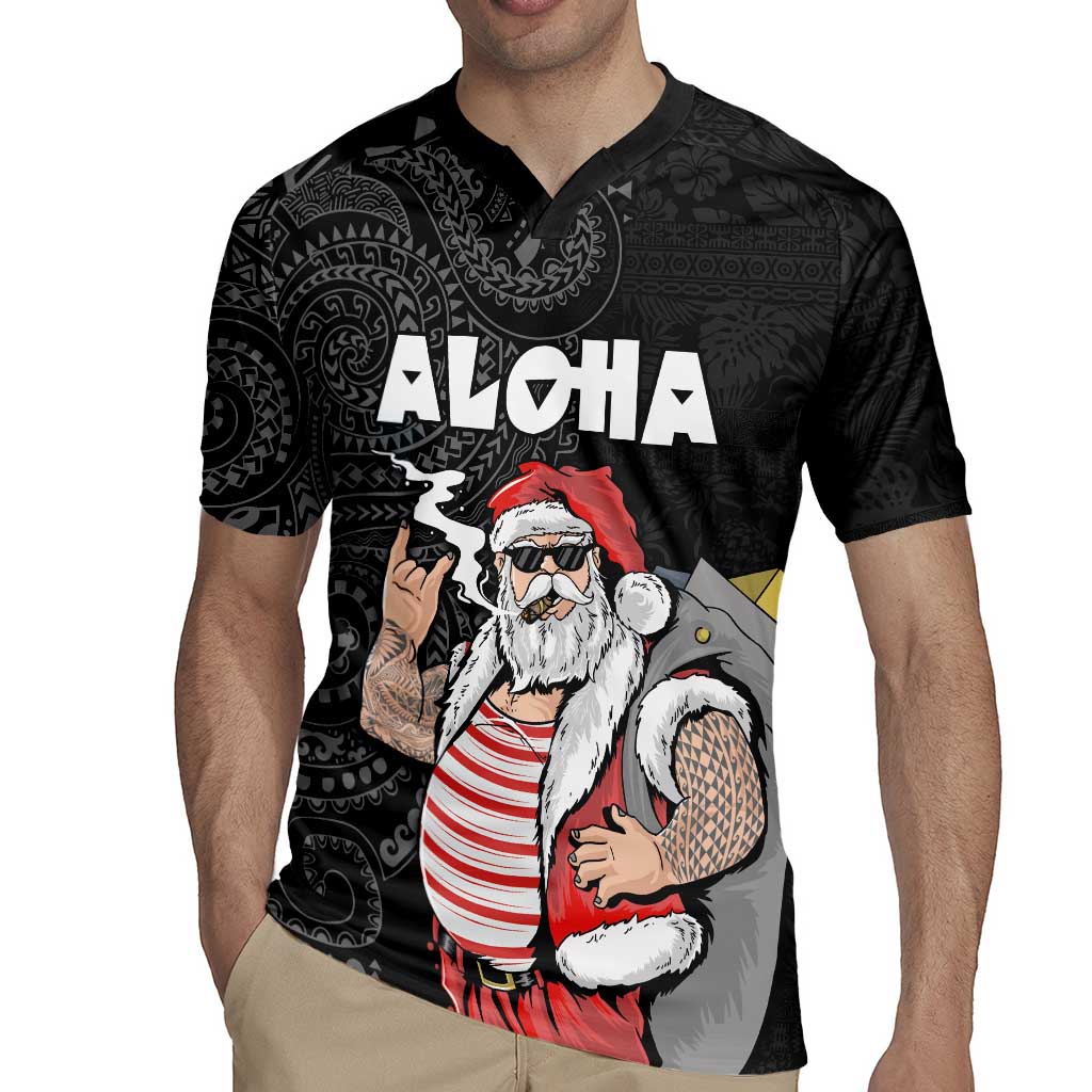 Hawaii Aloha Santa Claus Funny Polynesian Tattoo Rugby Jersey Black Color LT03 - Polynesian Pride