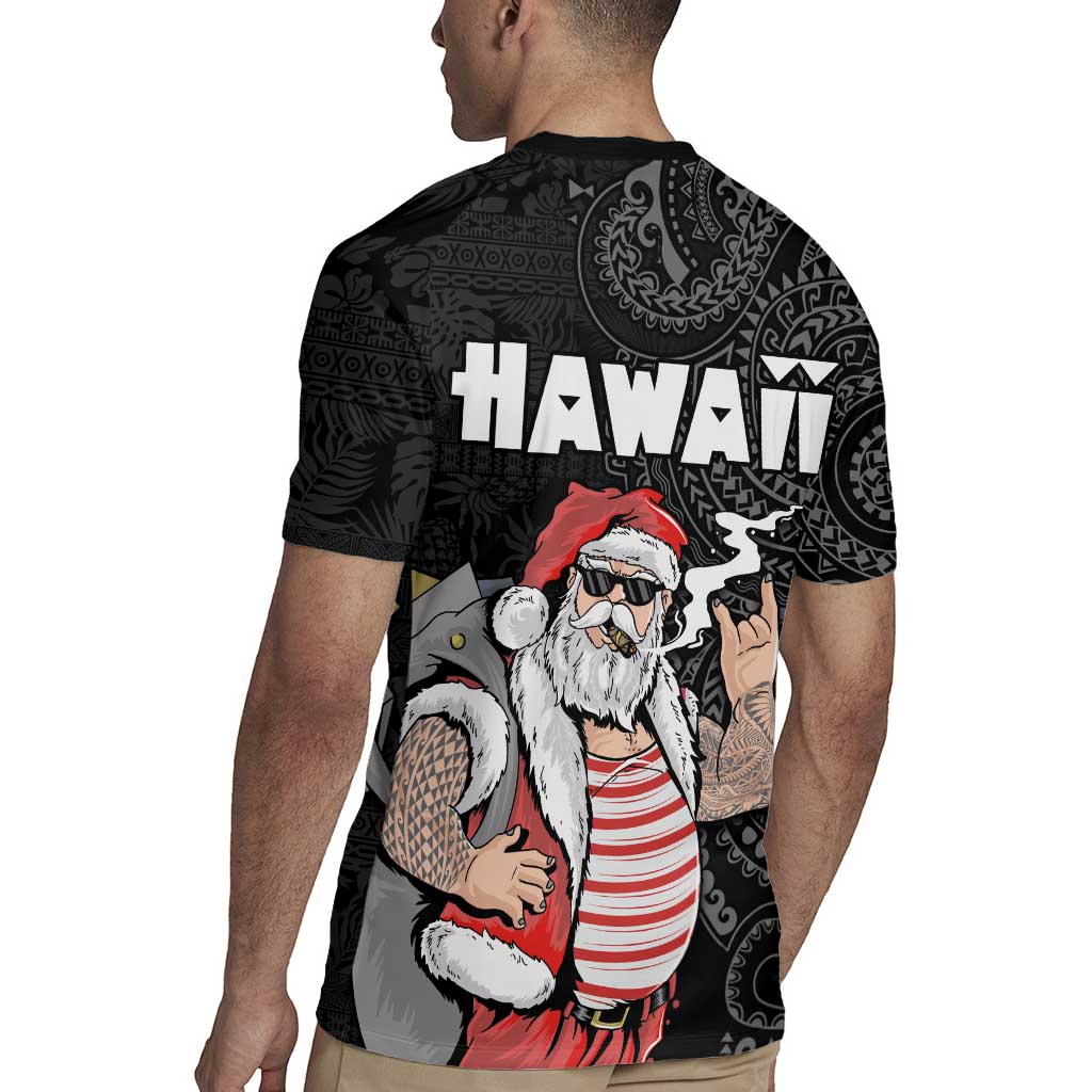 Hawaii Aloha Santa Claus Funny Polynesian Tattoo Rugby Jersey Black Color LT03 - Polynesian Pride
