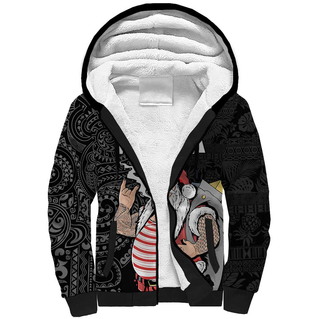 Hawaii Aloha Santa Claus Funny Polynesian Tattoo Sherpa Hoodie Black Color LT03 Unisex Black - Polynesian Pride