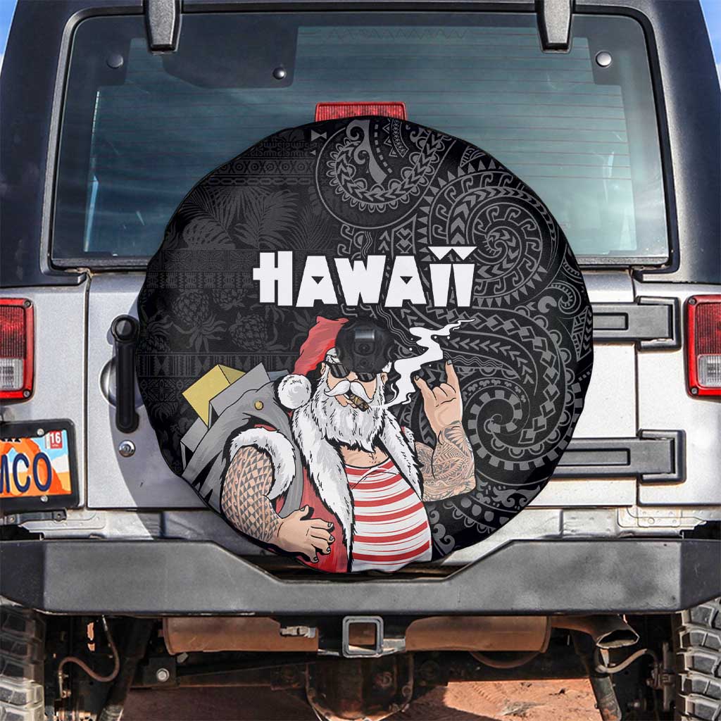 Hawaii Aloha Santa Claus Funny Polynesian Tattoo Spare Tire Cover Black Color LT03 Black - Polynesian Pride