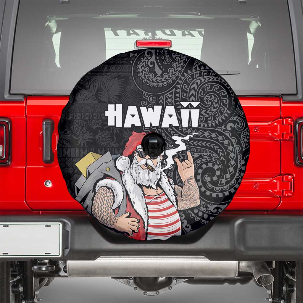Hawaii Aloha Santa Claus Funny Polynesian Tattoo Spare Tire Cover Black Color LT03 - Polynesian Pride