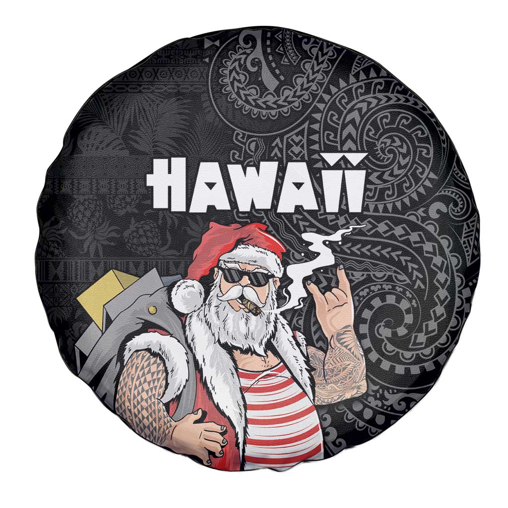 Hawaii Aloha Santa Claus Funny Polynesian Tattoo Spare Tire Cover Black Color LT03 - Polynesian Pride