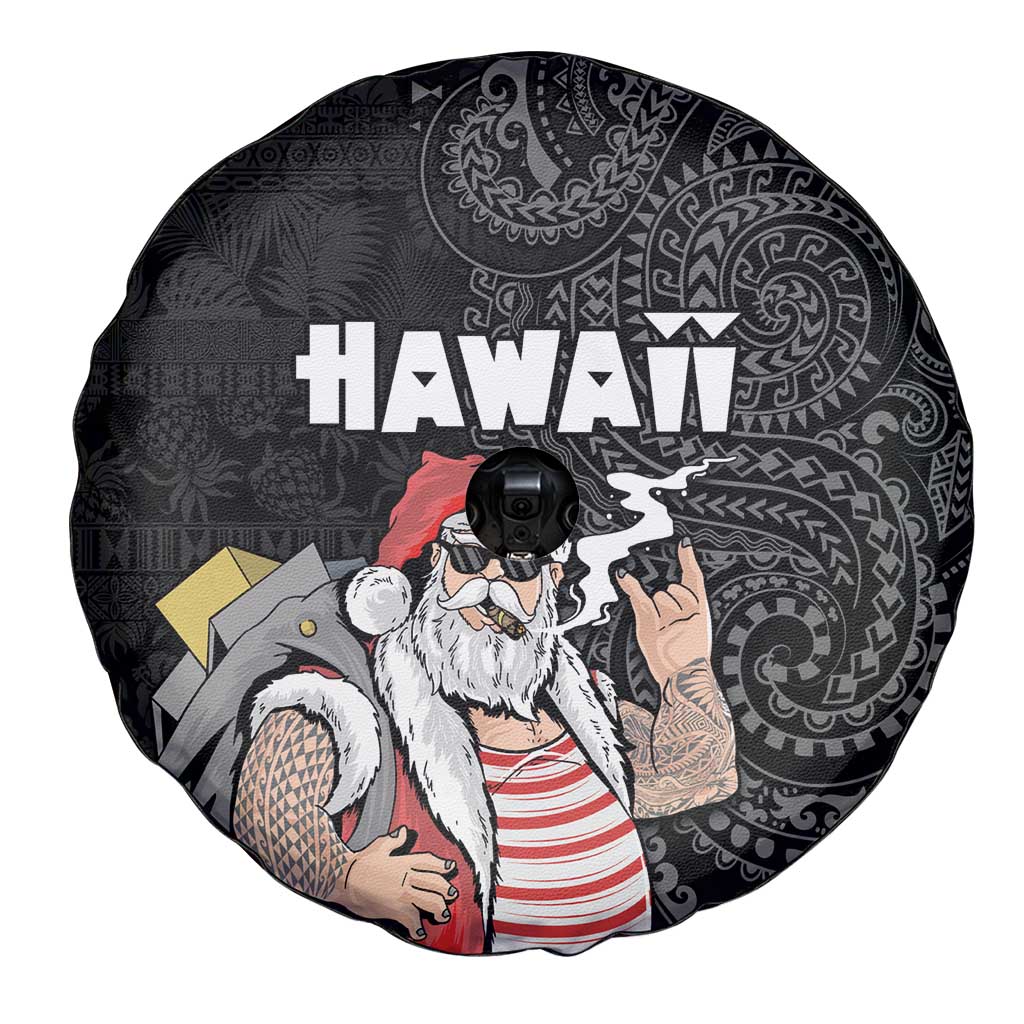 Hawaii Aloha Santa Claus Funny Polynesian Tattoo Spare Tire Cover Black Color LT03 - Polynesian Pride