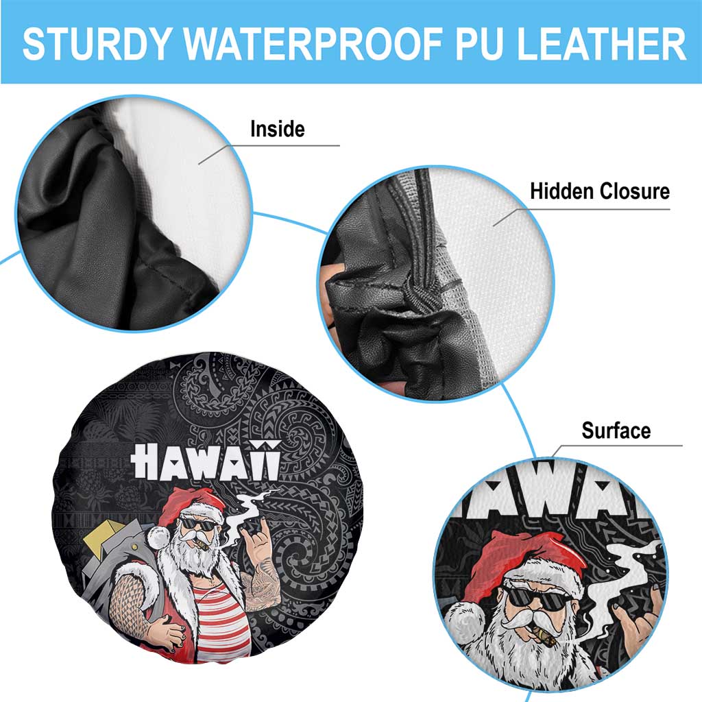 Hawaii Aloha Santa Claus Funny Polynesian Tattoo Spare Tire Cover Black Color LT03 - Polynesian Pride