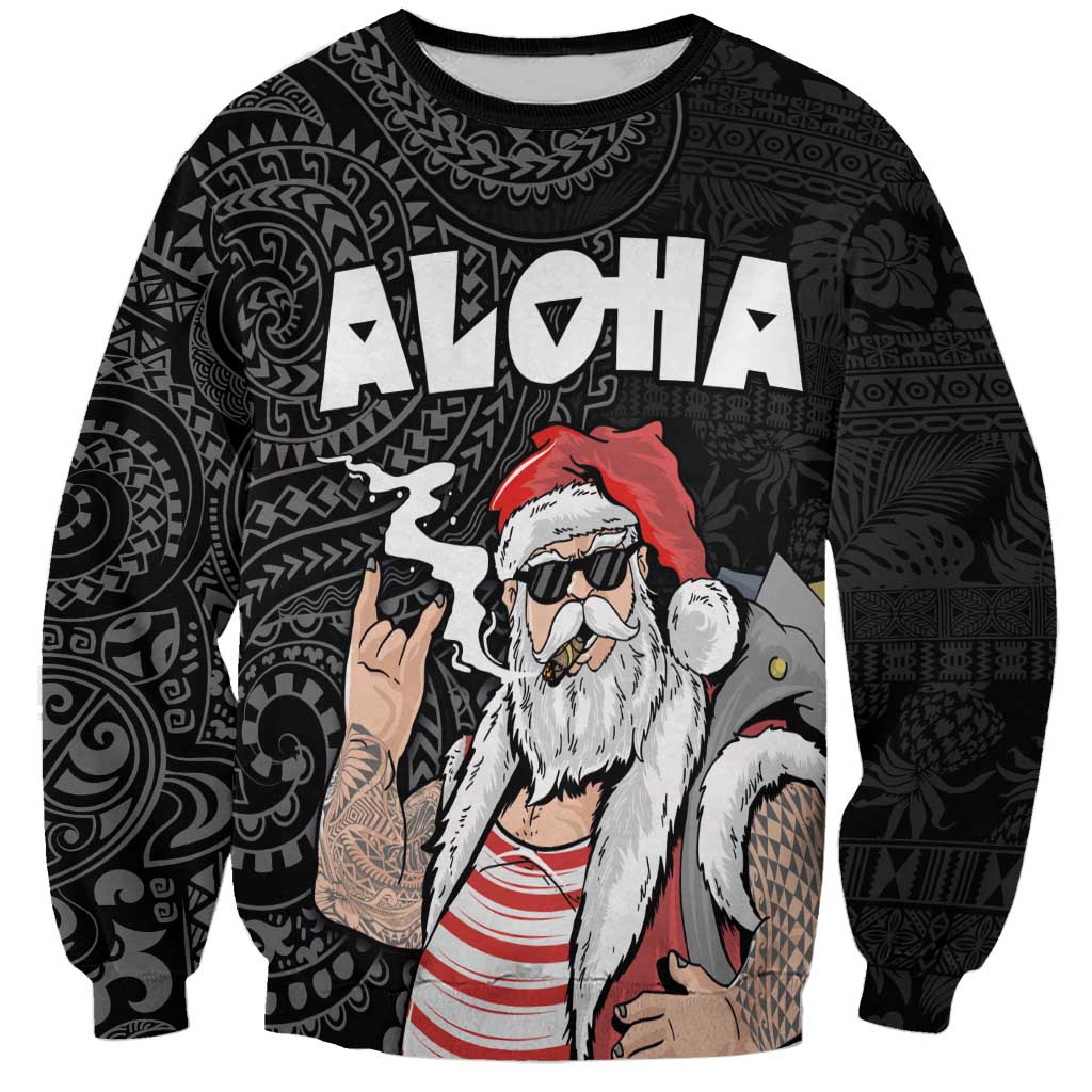 Hawaii Aloha Santa Claus Funny Polynesian Tattoo Sweatshirt Black Color LT03 Unisex Black - Polynesian Pride