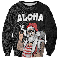 Hawaii Aloha Santa Claus Funny Polynesian Tattoo Sweatshirt Black Color