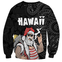 Hawaii Aloha Santa Claus Funny Polynesian Tattoo Sweatshirt Black Color