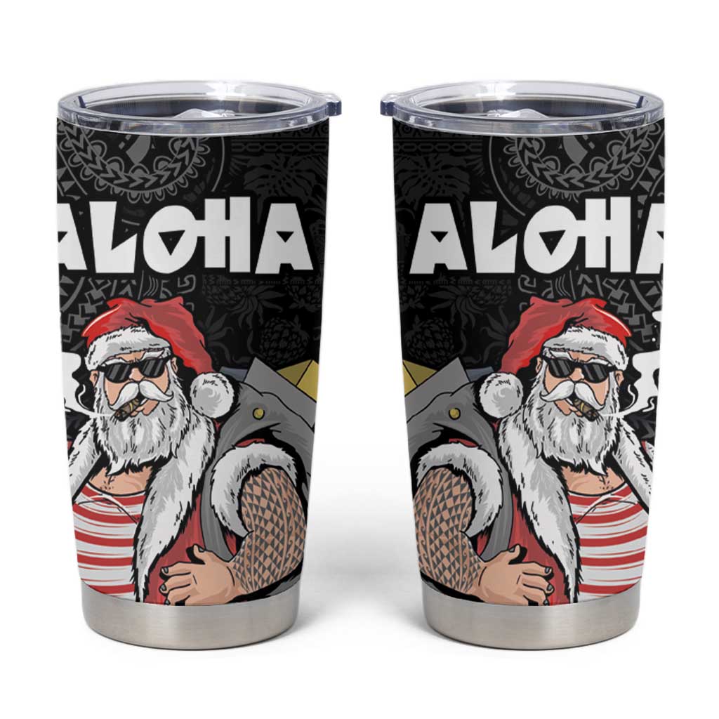 Hawaii Aloha Santa Claus Funny Polynesian Tattoo Tumbler Cup Black Color