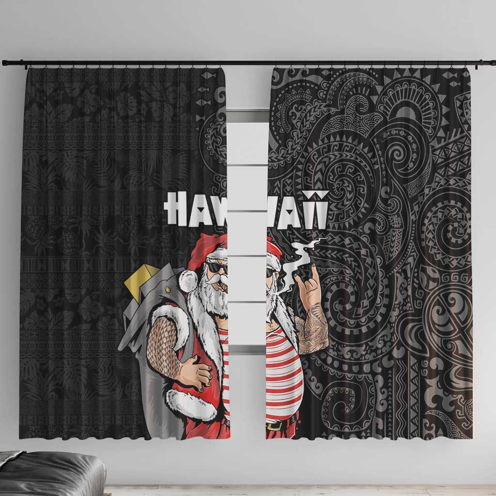 Hawaii Aloha Santa Claus Funny Polynesian Tattoo Window Curtain Black Color