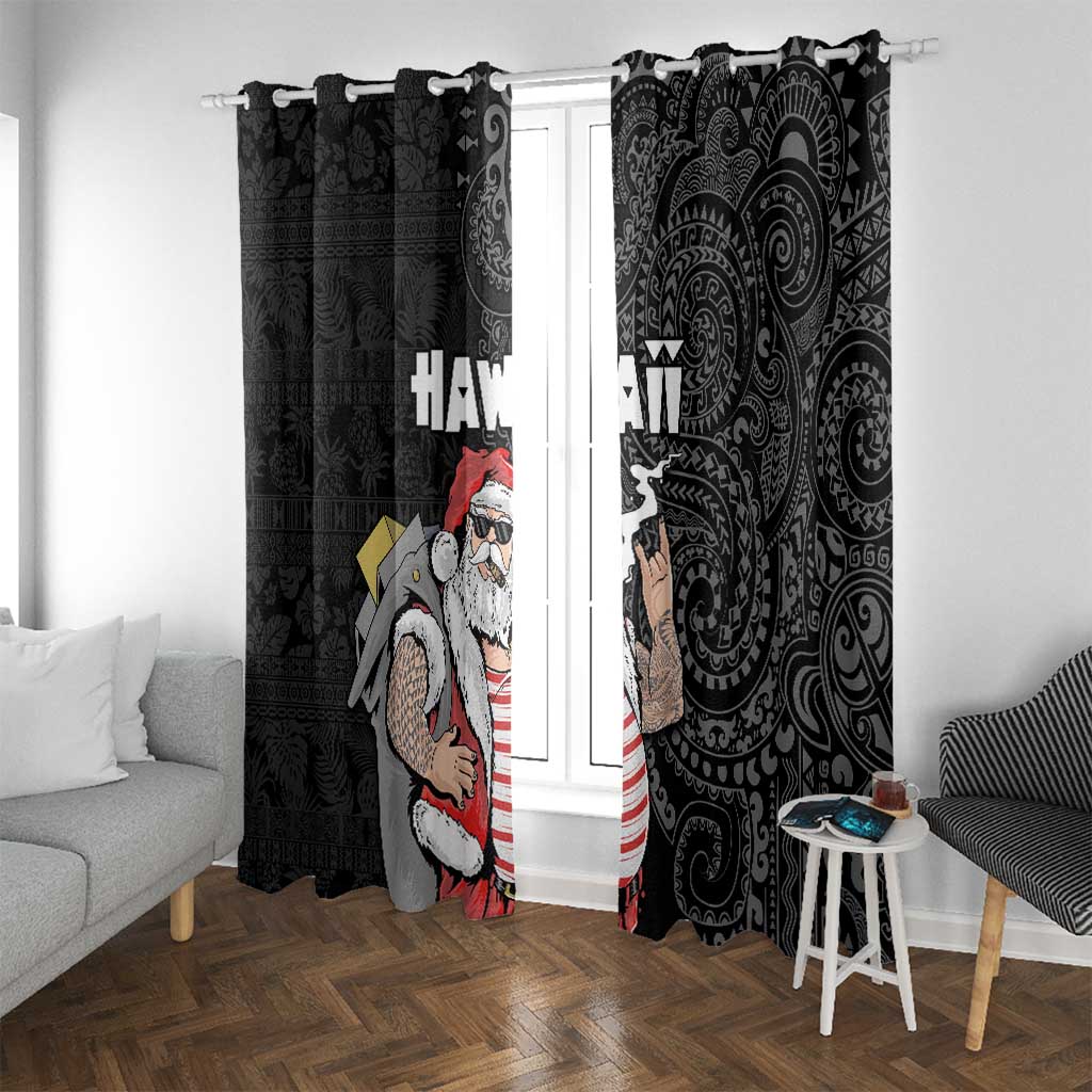 Hawaii Aloha Santa Claus Funny Polynesian Tattoo Window Curtain Black Color LT03 With Grommets Black - Polynesian Pride