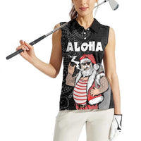 Hawaii Aloha Santa Claus Funny Polynesian Tattoo Women Sleeveless Polo Shirt Black Color