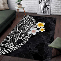 Hawaiian Hibiscus and Plumeria Polynesian Tribal Tattoo Area Rug Black Color