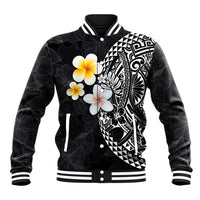 Hawaiian Hibiscus and Plumeria Polynesian Tribal Tattoo Baseball Jacket Black Color LT03 Unisex Black - Polynesian Pride