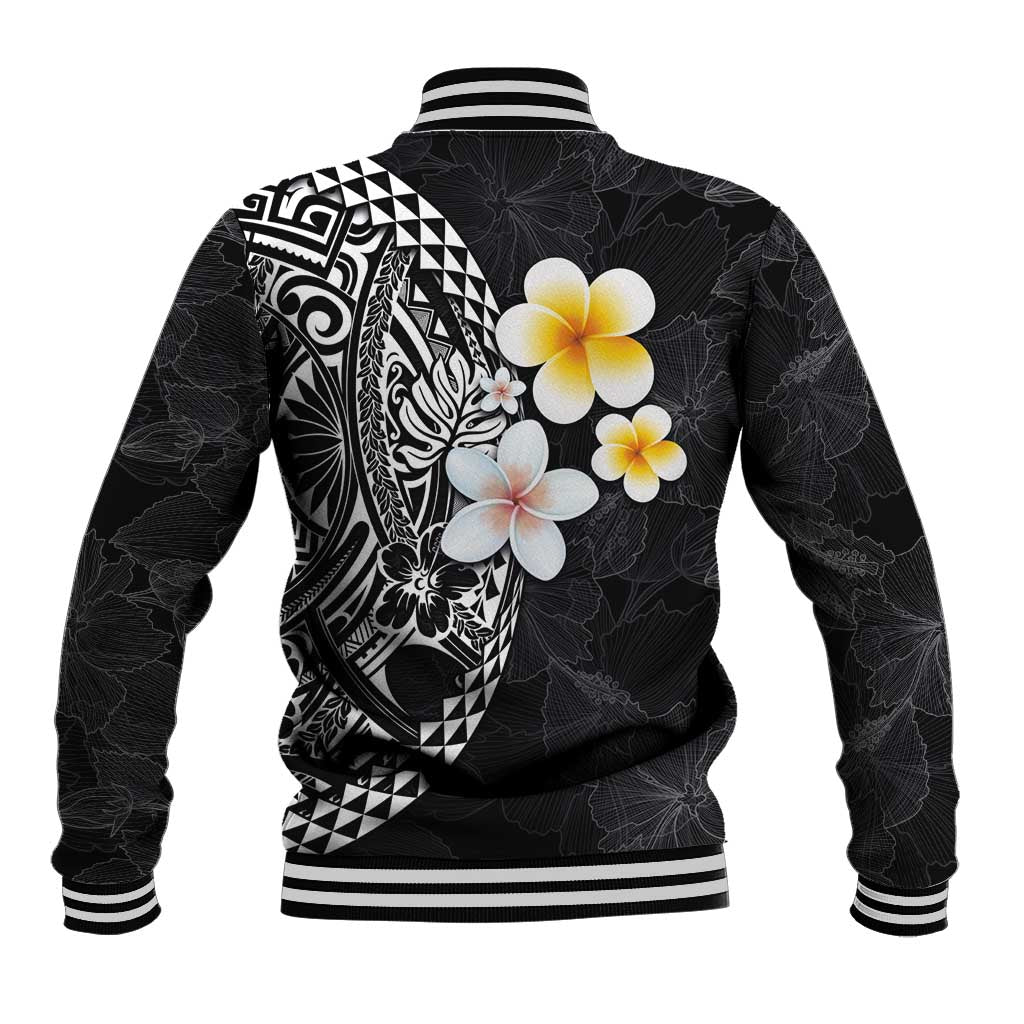 Hawaiian Hibiscus and Plumeria Polynesian Tribal Tattoo Baseball Jacket Black Color LT03 - Polynesian Pride