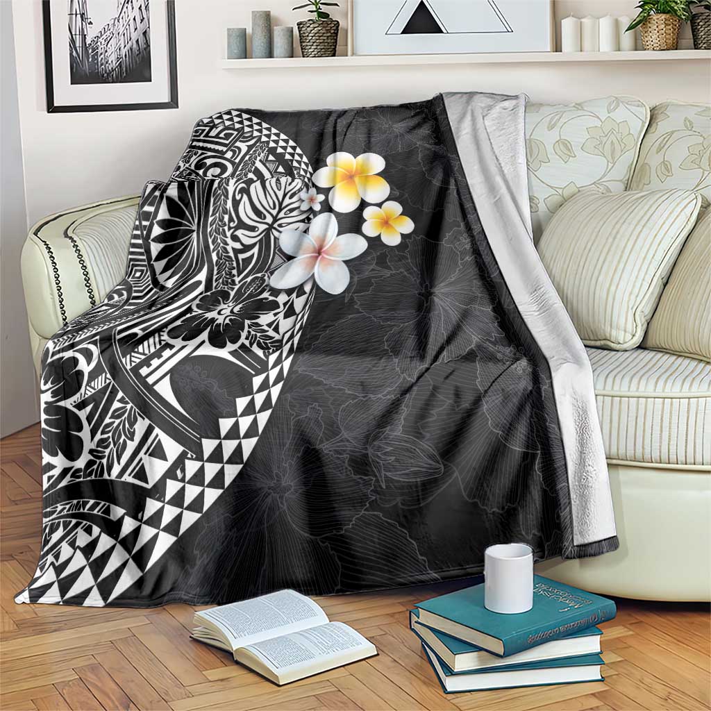 Hawaiian Hibiscus and Plumeria Polynesian Tribal Tattoo Blanket Black Color LT03 Black - Polynesian Pride