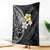 Hawaiian Hibiscus and Plumeria Polynesian Tribal Tattoo Blanket Black Color