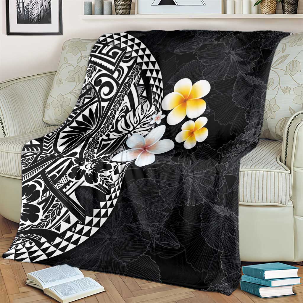 Hawaiian Hibiscus and Plumeria Polynesian Tribal Tattoo Blanket Black Color LT03 - Polynesian Pride