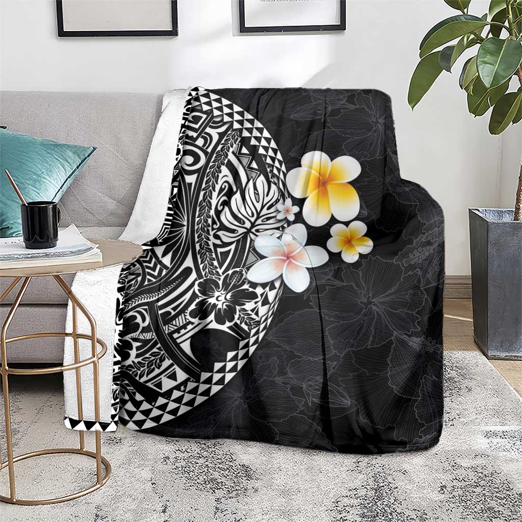 Hawaiian Hibiscus and Plumeria Polynesian Tribal Tattoo Blanket Black Color LT03 - Polynesian Pride