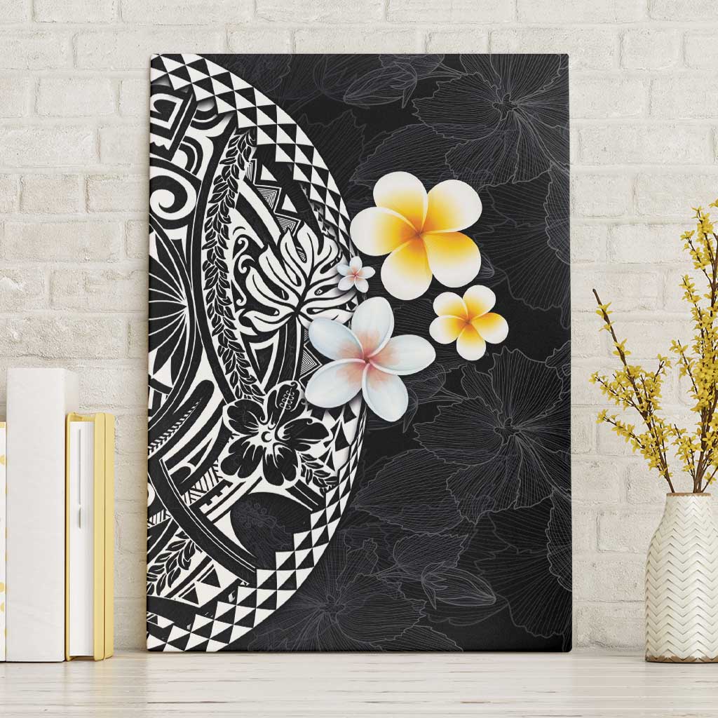 Hawaiian Hibiscus and Plumeria Polynesian Tribal Tattoo Canvas Wall Art Black Color LT03 Without Frame Black - Polynesian Pride