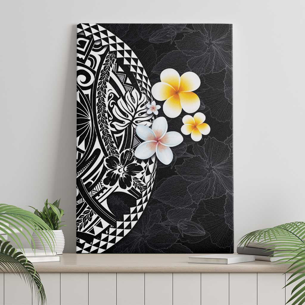 Hawaiian Hibiscus and Plumeria Polynesian Tribal Tattoo Canvas Wall Art Black Color LT03 - Polynesian Pride