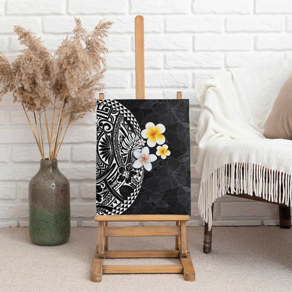 Hawaiian Hibiscus and Plumeria Polynesian Tribal Tattoo Canvas Wall Art Black Color LT03 - Polynesian Pride