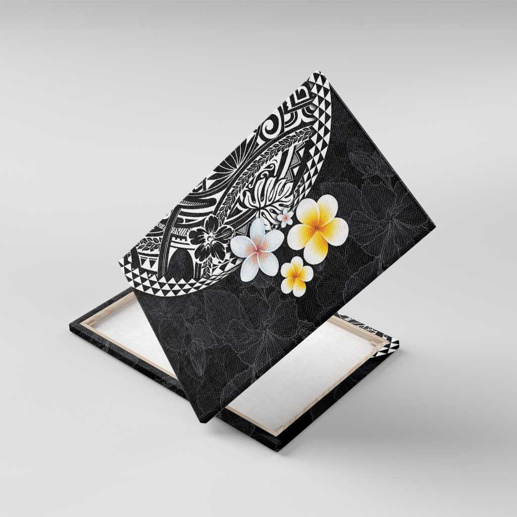 Hawaiian Hibiscus and Plumeria Polynesian Tribal Tattoo Canvas Wall Art Black Color LT03 With Frame Black - Polynesian Pride