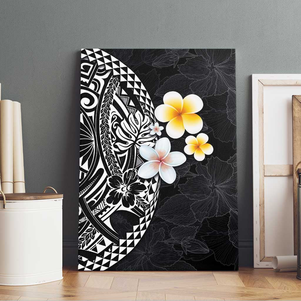 Hawaiian Hibiscus and Plumeria Polynesian Tribal Tattoo Canvas Wall Art Black Color LT03 - Polynesian Pride