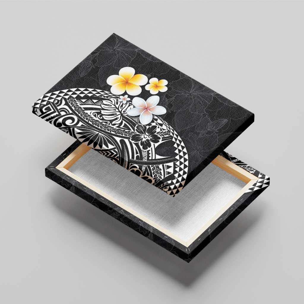 Hawaiian Hibiscus and Plumeria Polynesian Tribal Tattoo Canvas Wall Art Black Color LT03 - Polynesian Pride