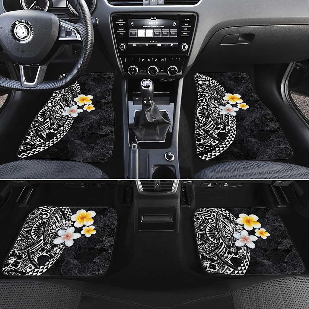 Hawaiian Hibiscus and Plumeria Polynesian Tribal Tattoo Car Mats Black Color